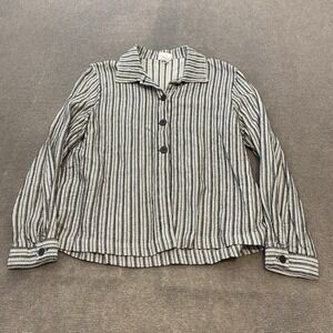 Eileen Fisher Blazer Shirt Womens XL Striped Button Top Black Gray Vintage